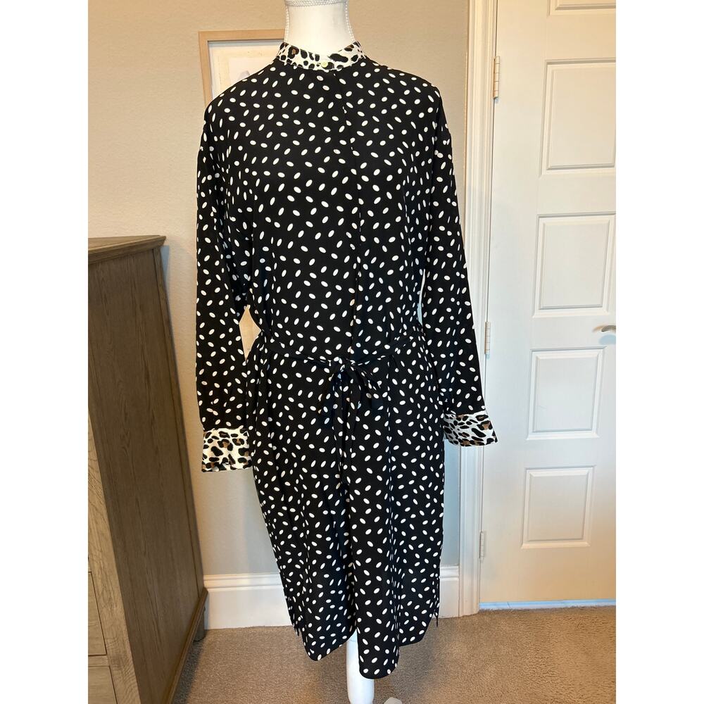 ROSSO35 | 100% Silk Polka Dot Animal Print Belted Dress | 46 (US 12) - Picture 3 of 12